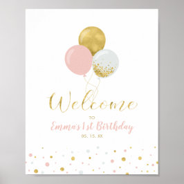 Guld och Rosa Bubblor | Välkomsthälsning för först Poster