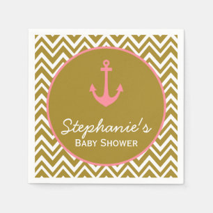 Guld och Rosa Chevron Nautical Baby Shower Pappersservett