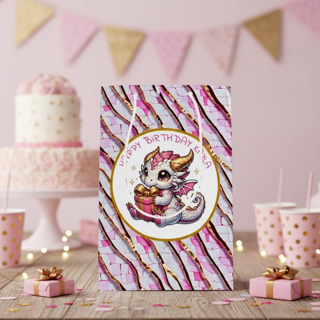 Guld och Rosa Dragon Girl's Birthday (Skapare uppladdad)