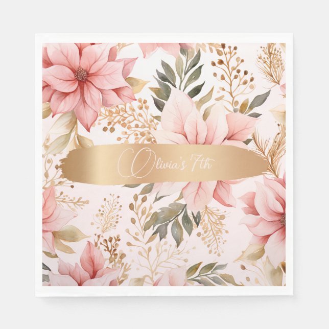 Guld och Rosa Fairy Birthday Pappersservett (Framsidan)