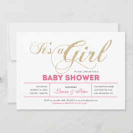 Guld och Rosa | Flickor, Chic Typography Baby Show Inbjudningar