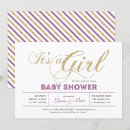 Guld och Rosa | Flickor, Chic Typography Baby Show Inbjudningar