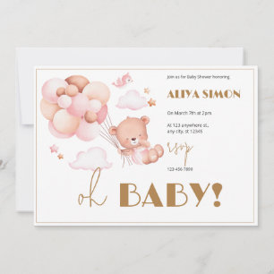 Guld och Rosa Girl Baby Shower Inbjudningar