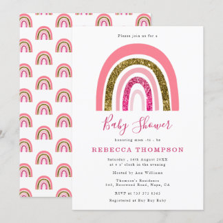 Guld och Rosa Glitter Cute Rainbow Baby Shower Inbjudningar