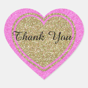 Guld och Rosa Glitter Se Heart Bröllop Sticker Hjärtformat Klistermärke