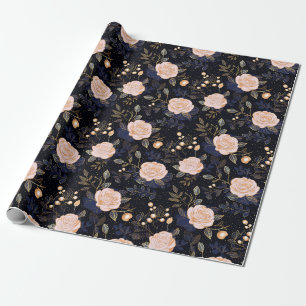 Guld och Rosa Hand plockade Ro Blommigt Presentpapper