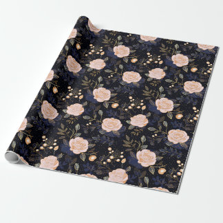 Guld och  Rosa Hand plockade Ro Blommigt Presentpapper