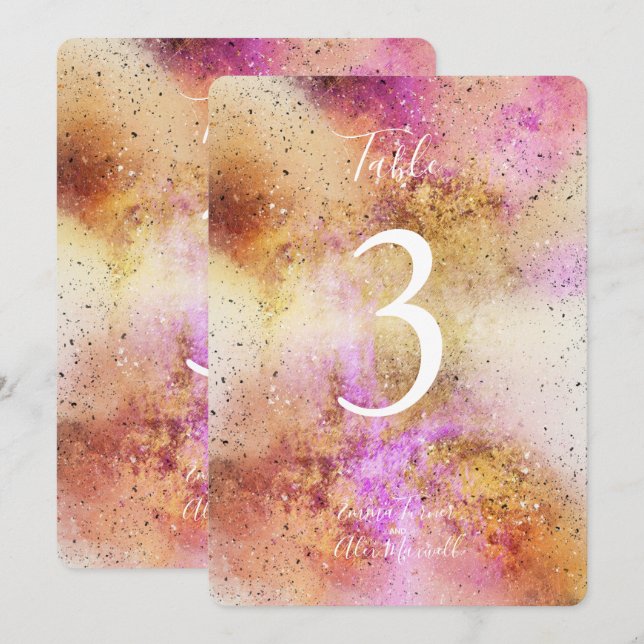 Guld och Rosa Himlar vattenfärg | Bordsnummer-kort Inbjudningar (Fram/baksida)