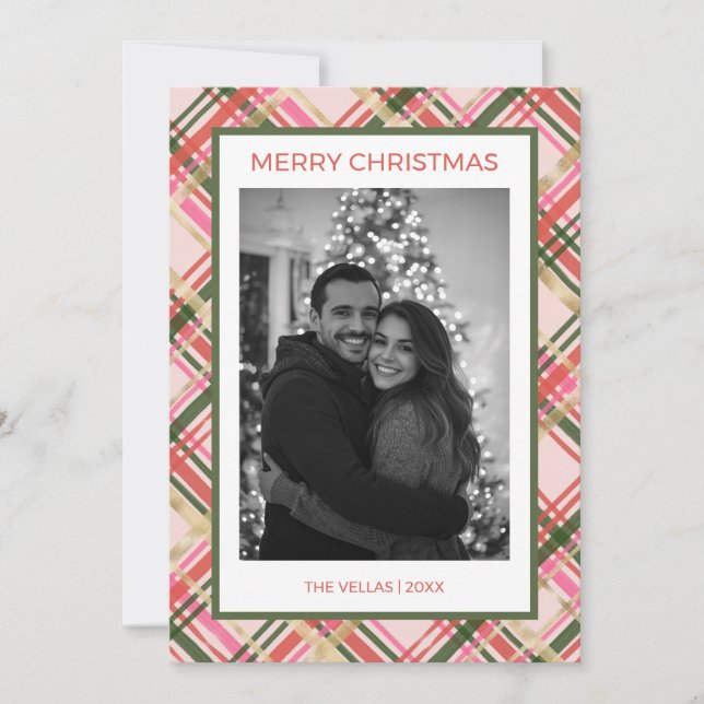 Guld- och rosa julplädderkort julkort (Framsida)