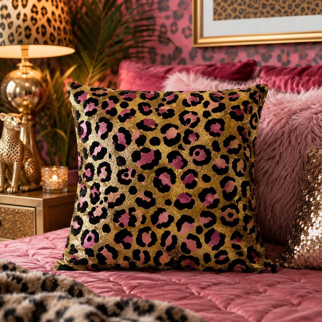 Guld och rosa leopardtryck djurmönster kudde (Skapare uppladdad)