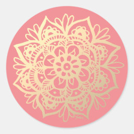 Guld- och rosa mandala-blomma runt klistermärke