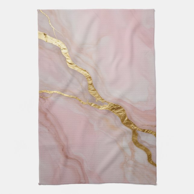 Guld och rosa marmorerad textur kökshandduk (Vertikal)