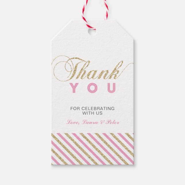 Guld och Rosa | Modern Tack för favoriter Presentetikett (Framsidan)