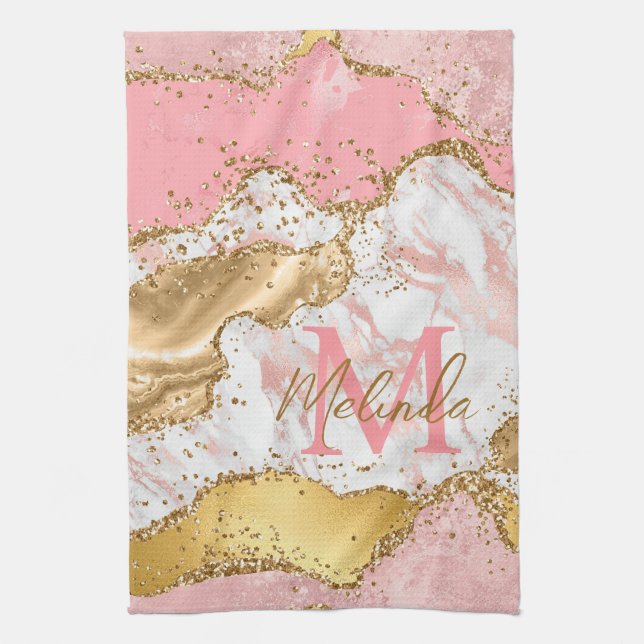 Guld och rosa paljetter Agat Kökshandduk (Vertikal)