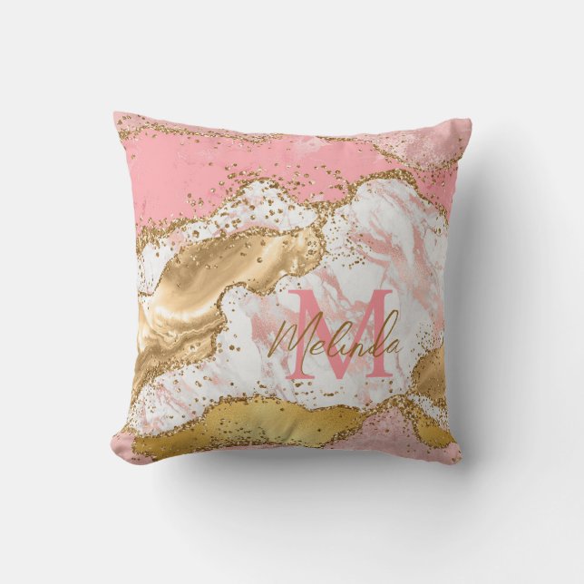 Guld och rosa paljetter Agat Kudde (Framsida)