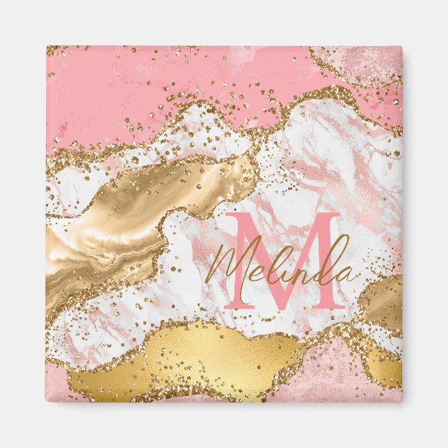 Guld och rosa paljetter Agat Magnet (Framsidan)