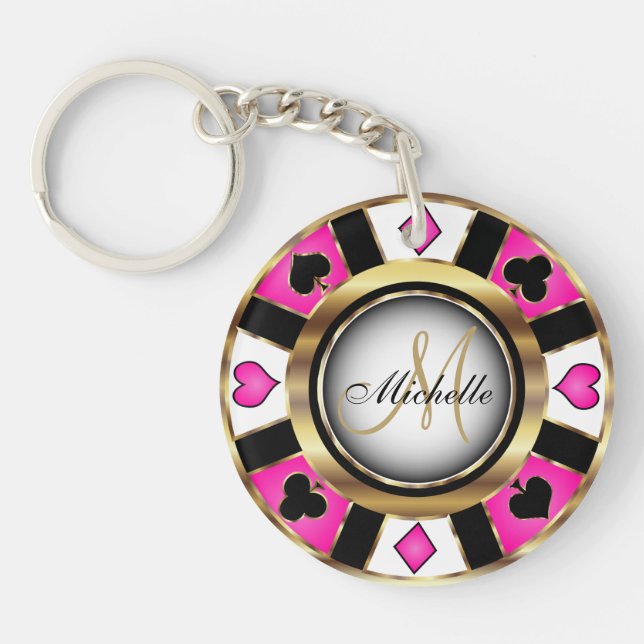 Guld och Rosa Poker Chip Design - Monogram (Framsidan)