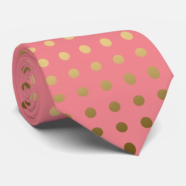 Guld och Rosa Polka-Dot Sömlös Mönster Slips (Rullad)