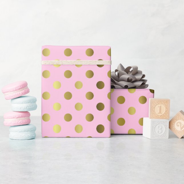 Guld och Rosa Polka Dot Wrapping Papper Presentpapper (Baby Shower)