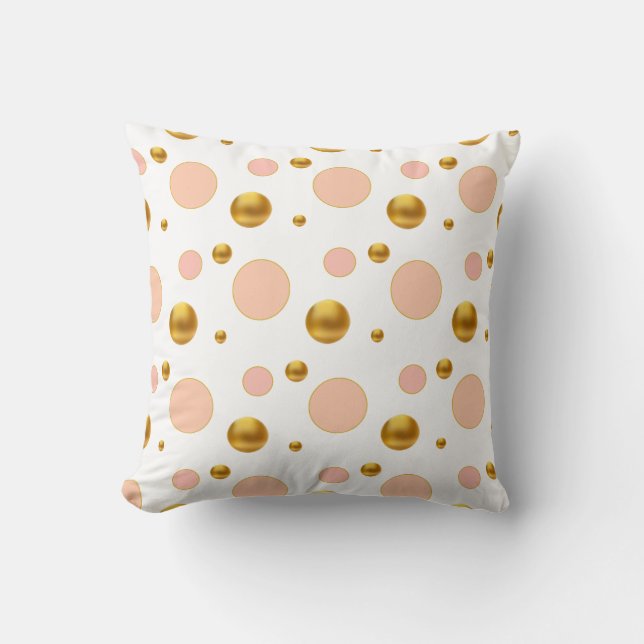 Guld och Rosa Polka dots Kudde (Framsida)