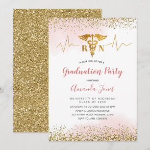 Guld och Rosa RN Nurse Studentfest Inbjudningar