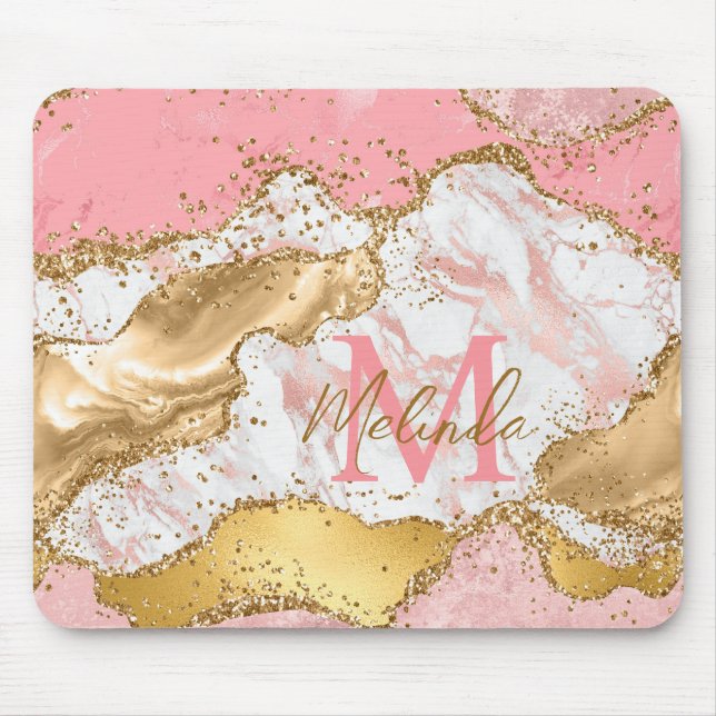 Guld och rosa sequins agat musmatta (Framsidan)