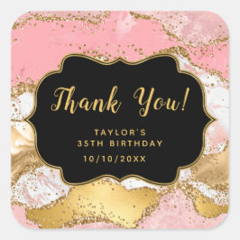 Guld och Rosa Sequins Agate Birthday Tack Fyrkantigt Klistermärke