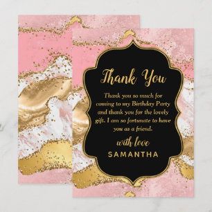 Guld och Rosa Sequins Agate Birthday Tack Kort