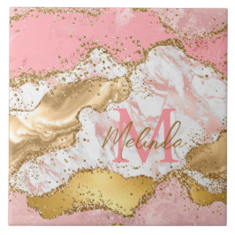 Guld och Rosa Sequins Agate Kakelplatta