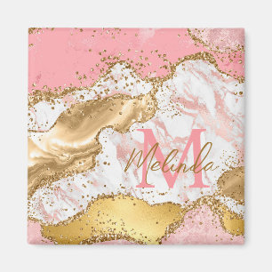 Guld och Rosa Sequins Agate Magnet