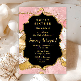 Guld och Rosa Sequins Agate Sweet sixteen Inbjudningar