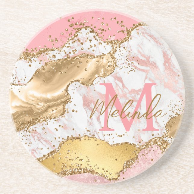 Guld och Rosa Sequins Agate Underlägg (Framsidan)