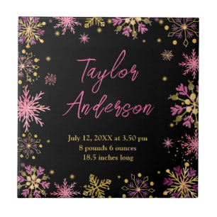 Guld och Rosa Snöflingor Baby fågelstatistik Kakelplatta