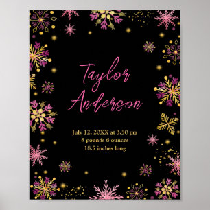 Guld- och rosa snöflingor Födelsestadistik Poster