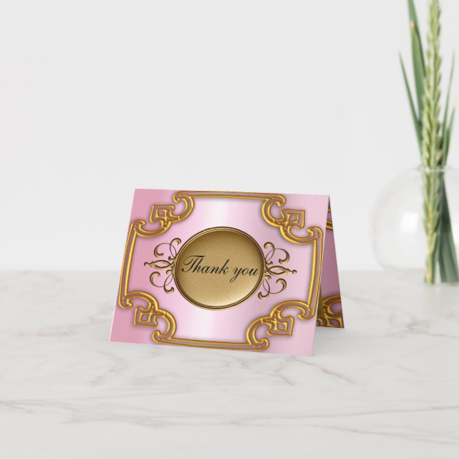 Guld och rosa tackkort Lägg till din egen text (Framsida)