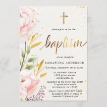 Guld och Rosa Watercolor Girl Baptism