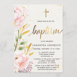 Guld och Rosa Watercolor Girl Baptism Inbjudningar
