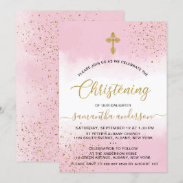 Guld och Rosa Watercolor Girl Christing Inbjudningar