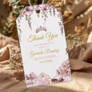 Guld och rosabröst Tiara Blommig Quinceañera Presentetikett