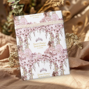 Guld och rosabruden krona blomsterg Quinceañera Presentpapper