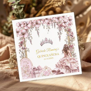 Guld och rosabruten tiara floral Quinceañera Pappersservett
