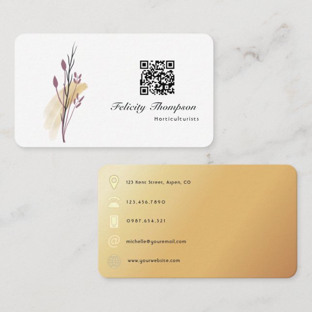 Guld och Rose Gold Penseldrag QR-kod Visitkort (Fram/baksida)