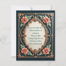 Guld- och roséblommiga tryckta inbjudningar