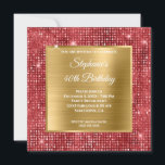 Guld och Ruby Diamond Stuffed Foil 40th Birthday Inbjudningar<br><div class="desc">Skapa din egen inbjudan till din bästa vän till finare-snyggten om att fira födelsedagskalender. Övertäckningen har en fyrkantig golden gult som borstat metall ombre-folie för hennes inbjudan-information. Du kan anpassa det vita teckensnittet stilar, färg och storlekt. Bakgrunden är en röd faux glatt glitter-diamant som studerade lyxmodern foil digital art inslag...</div>