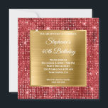 Guld och Ruby Diamond Stuffed Foil 40th Birthday Inbjudningar<br><div class="desc">Skapa din egen inbjudan till din bästa vän till finare-snyggten om att fira födelsedagskalender. Övertäckningen har en fyrkantig golden gult som borstat metall ombre-folie för hennes inbjudan-information. Du kan anpassa det vita teckensnittet stilar, färg och storlekt. Bakgrunden är en röd faux glatt glitter-diamant som studerade lyxmodern foil digital art inslag...</div>