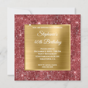 Guld och Ruby Diamond Stuffed Foil 40th Birthday Inbjudningar