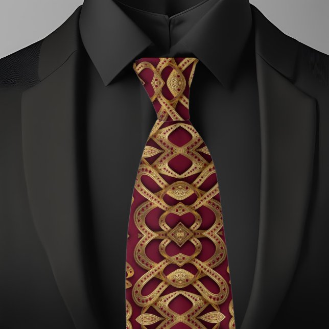 Guld och Ruby Modern Circular Mönster Necktie Slips (Skapare uppladdad)