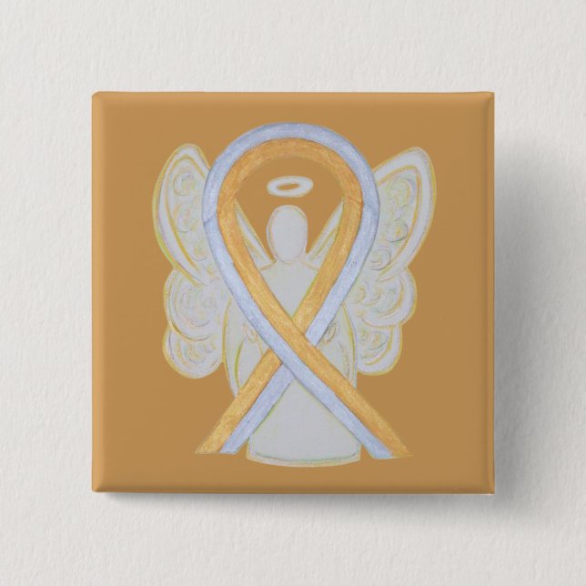 Guld och Silver Angel Awareness Ribbon Button Stif Knapp (Framsida)
