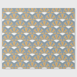 Guld och Silver Blue Art Deco Fläkt Flowers Mönste Presentpapper