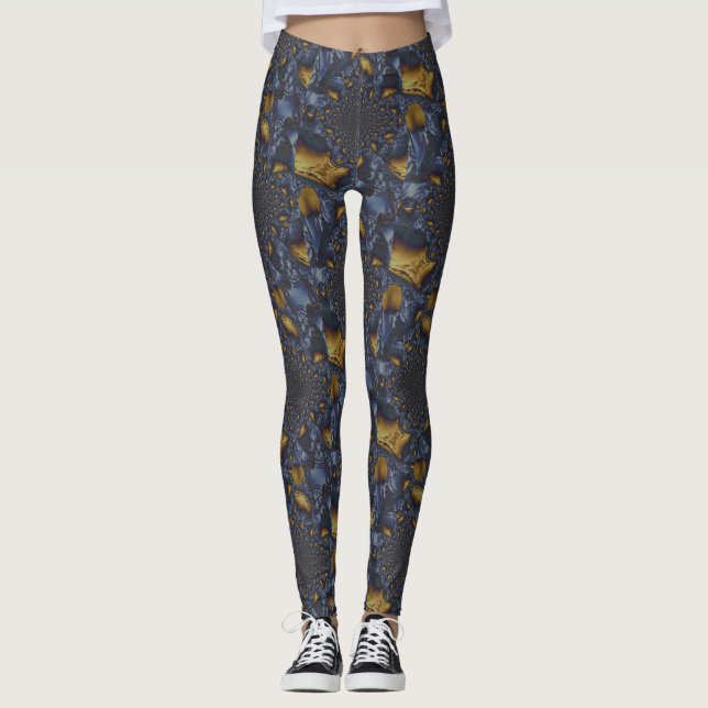 Guld och Silver Blue Molten Metall Leggings (Framsida)